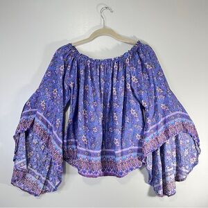 Festival Style Boho Floral Bell Sleeve Top Off The Shoulder 70s Retro Blouse